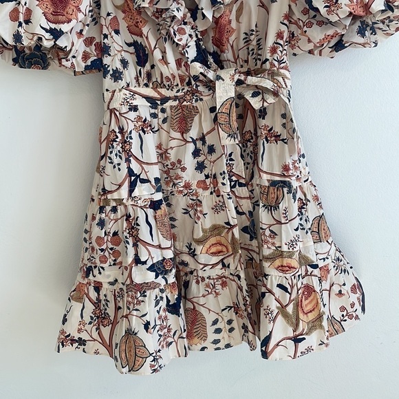 Ulla Johnson Neutral Maude floral cotton wrap mini dress 4 - Picture 8 of 13